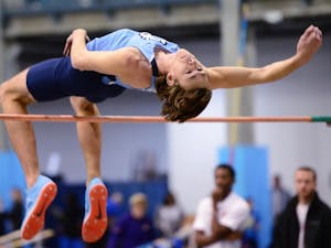 Redshirt sophomore high jumper Draven Crist cleared a career-best 7.025 feet duringt the Art and Linda Maillet Open on Feb. 3 at Eddie Smith Field House. Photo courtesy of UNC Athletics Communications