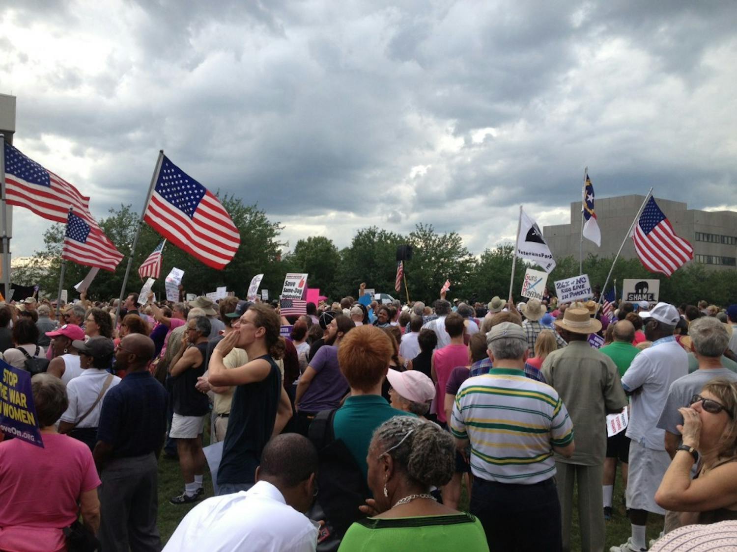 	Looming clouds didn&#8217;t deter more than 2,000 protestors from flooding Halifax Mall outside the N.C. General Assembly for the 10th Moral Monday, many of them decrying an abortion bill passed by the Senate last week.