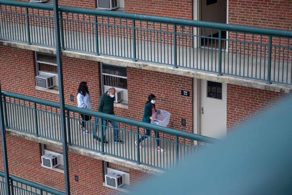 <p>Students return to on-campus housing at Hinton James Residence Hall on Saturday, Jan. 16, 2021.</p>