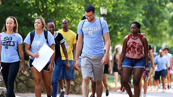 Students walk through campus during summer 2019 orientation. Summer 2020 new student orientation will happen virtually due to coronavirus. Photo courtesy of Brandi Simmons.&nbsp;