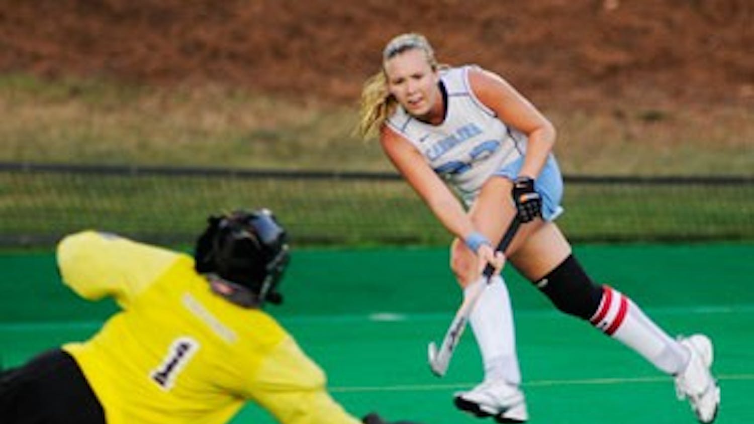 Dani Forword launches a shot during No. 4 North Carolina’s 4-1 defeat of No. 2 Wake Forest in Chapel Hill on Friday.