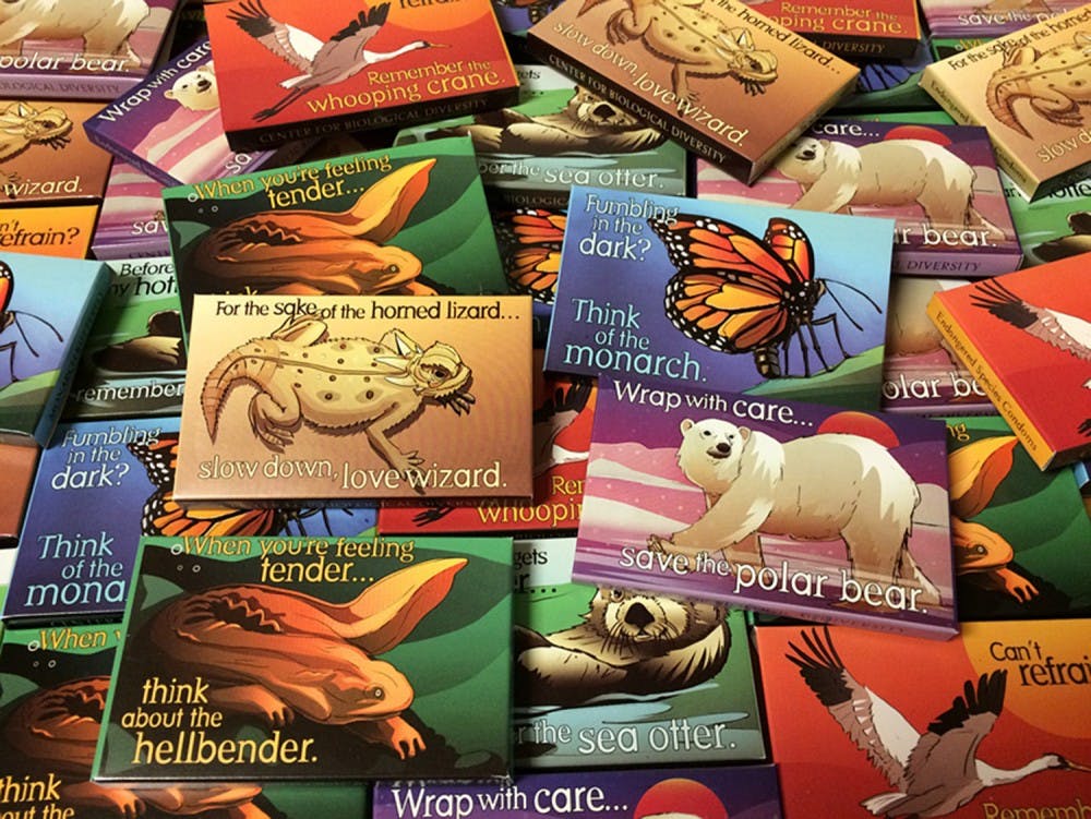 <p>The Center for Biological Diversity sent the city of Durham 40,000 condoms for Valentine's Day in an effort to raise awareness for wildlife conservation. Durham was named one of the U.S.'s most "sex-crazed" cities. Photo courtesy of the Center for Biological Diversity.&nbsp;</p>