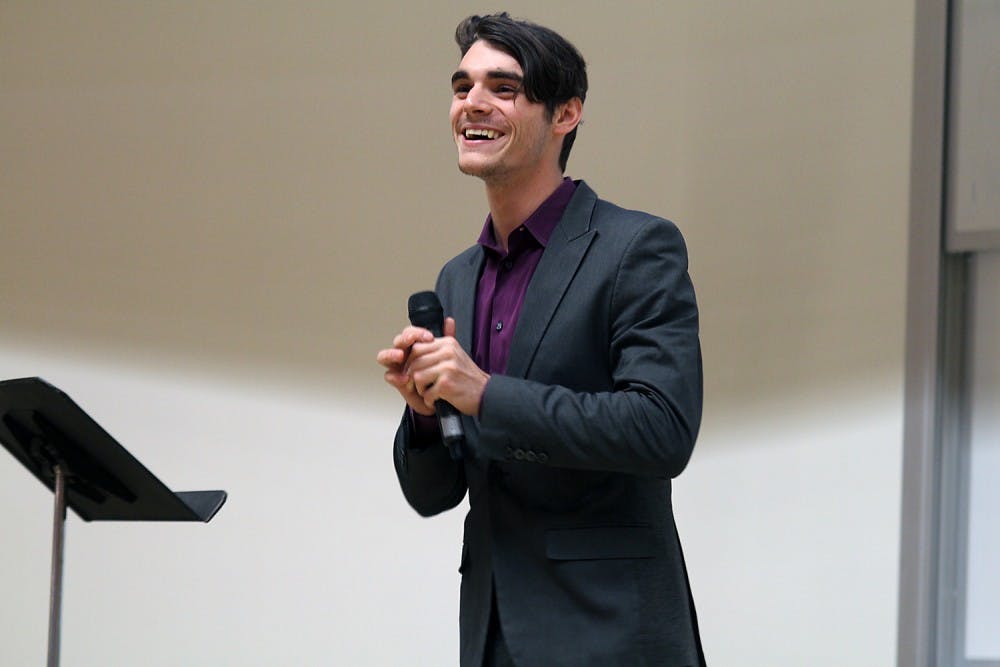Actor RJ Mitte spoke about living with cerebral palsy in the Genome Sciences Building on Thursday. 