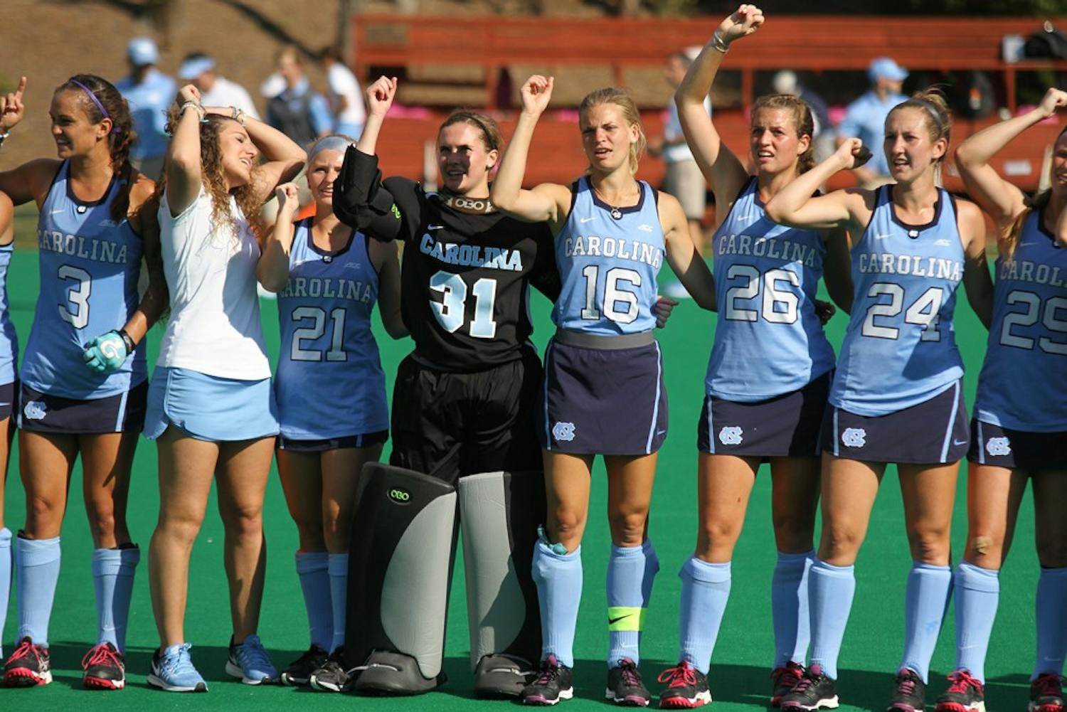 Shannon Johnson (31) will be the new goalie for the remaining games in the NCAA field hockey tournament.&nbsp;