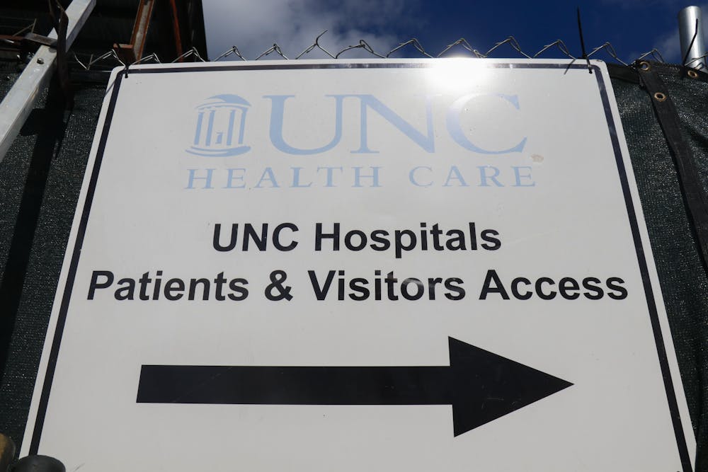 <p>The UNC Hospitals entrance sign is pictured on Oct. 13.</p>