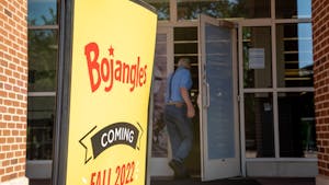 Bojangles will join the Carolina Union in Fall 2022, replacing Wendy's. A sign proclaiming "Bojangles, Coming Fall 2022" sits outside the Union on Monday, June 6, 2022.