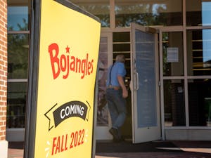 Bojangles will join the Carolina Union in Fall 2022, replacing Wendy's. A sign proclaiming "Bojangles, Coming Fall 2022" sits outside the Union on Monday, June 6, 2022.