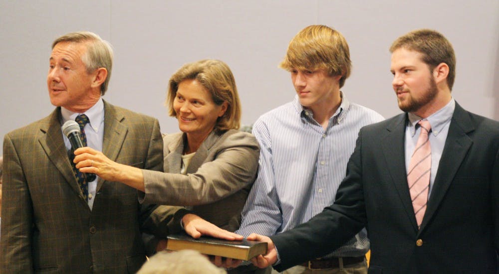 Photo: Lee Storrow is inagurated as youngest member of the Chapel Hill Town Council (Brian Fanney)