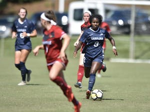 First-year midfielder Brianna Pinto dribbles the ball during UNC's 5-1 win over Louisville on Sept. 29 at WakeMed Soccer Park.