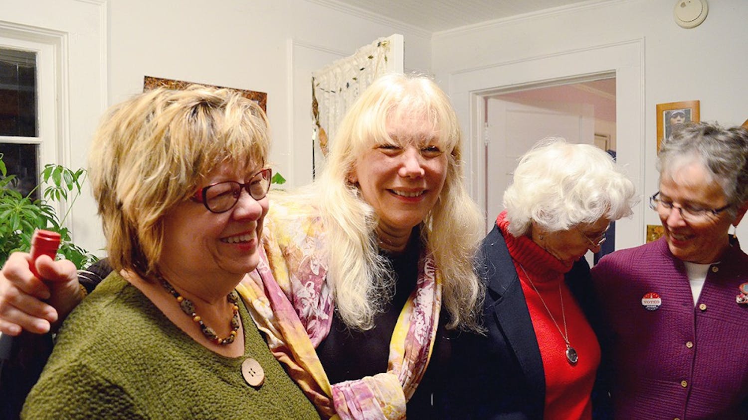 	Randee Haven-O’Donnell (second from left) celebrates her election
win with Diana McDuffee, Ellie Kinnaird and Melva Okun.