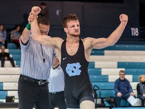 UNC's A.C. Headlee won the 141-pound bout against Pittsburgh on Jan. 26 in Carmichael Arena.