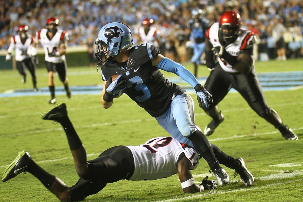 UNC wide receiver Ryan Switzer (3) runs the ball down the field. Switzer had 62 receiving yards for the game.