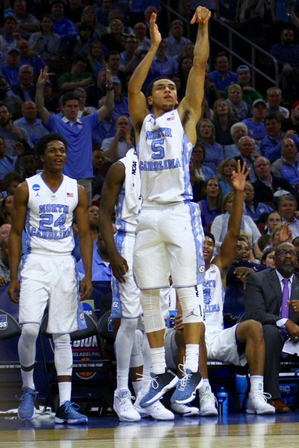 Marcus Paige shoots a 3-point shot during the second half.