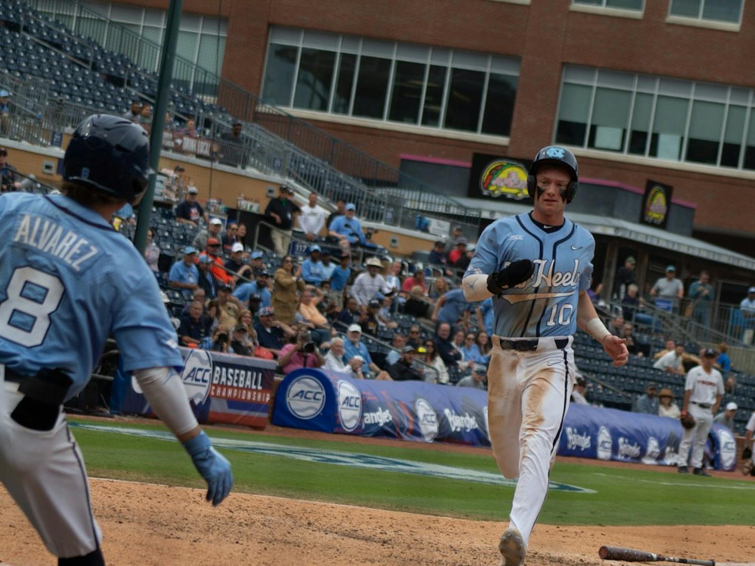 Junior third baseman Mac Horvath trots home to score during the Diamond Heels' 10-2 win over the Virginia Cavaliers on Thursday May 25, 2023.