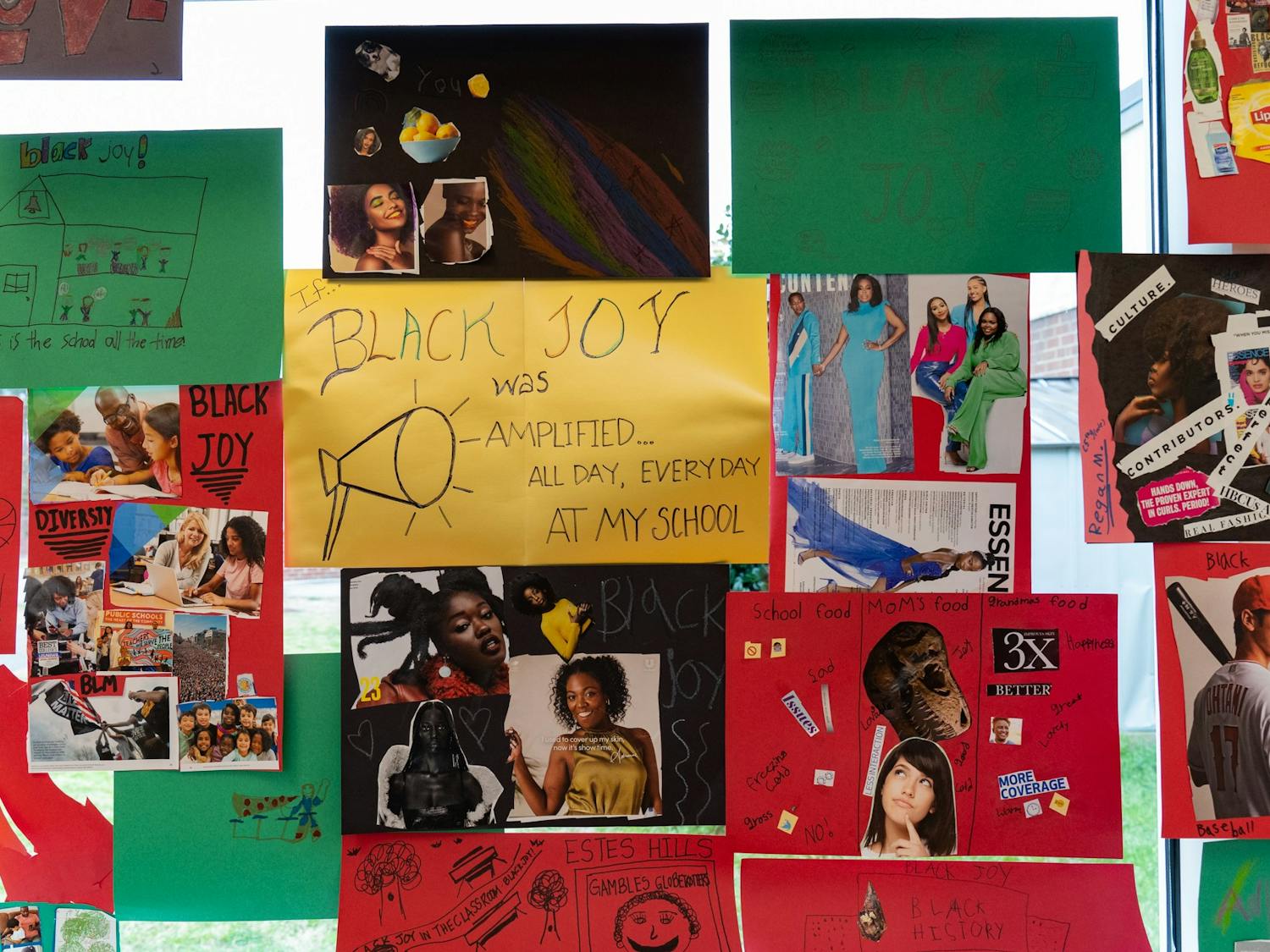 Posters created by students at the Black Joy event at Culbreth Middle School on Saturday, Feb. 25, 2023.