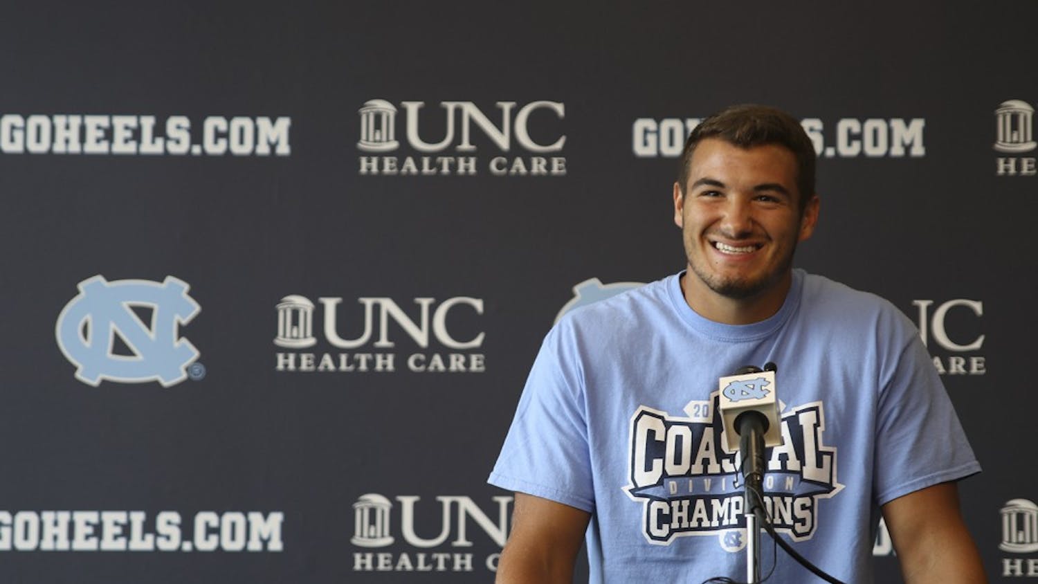 Redshirt junior quarterback Mitch Trubisky speaks at the season opening press conference for UNC football.