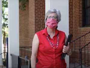 Carrboro Mayor Lydia Lavelle stands in front of Town Hall on Saturday, July 4, 2020 before welcoming viewers to the Town's annual reading of Frederick Douglass' speech, broadcasted virtually this year.