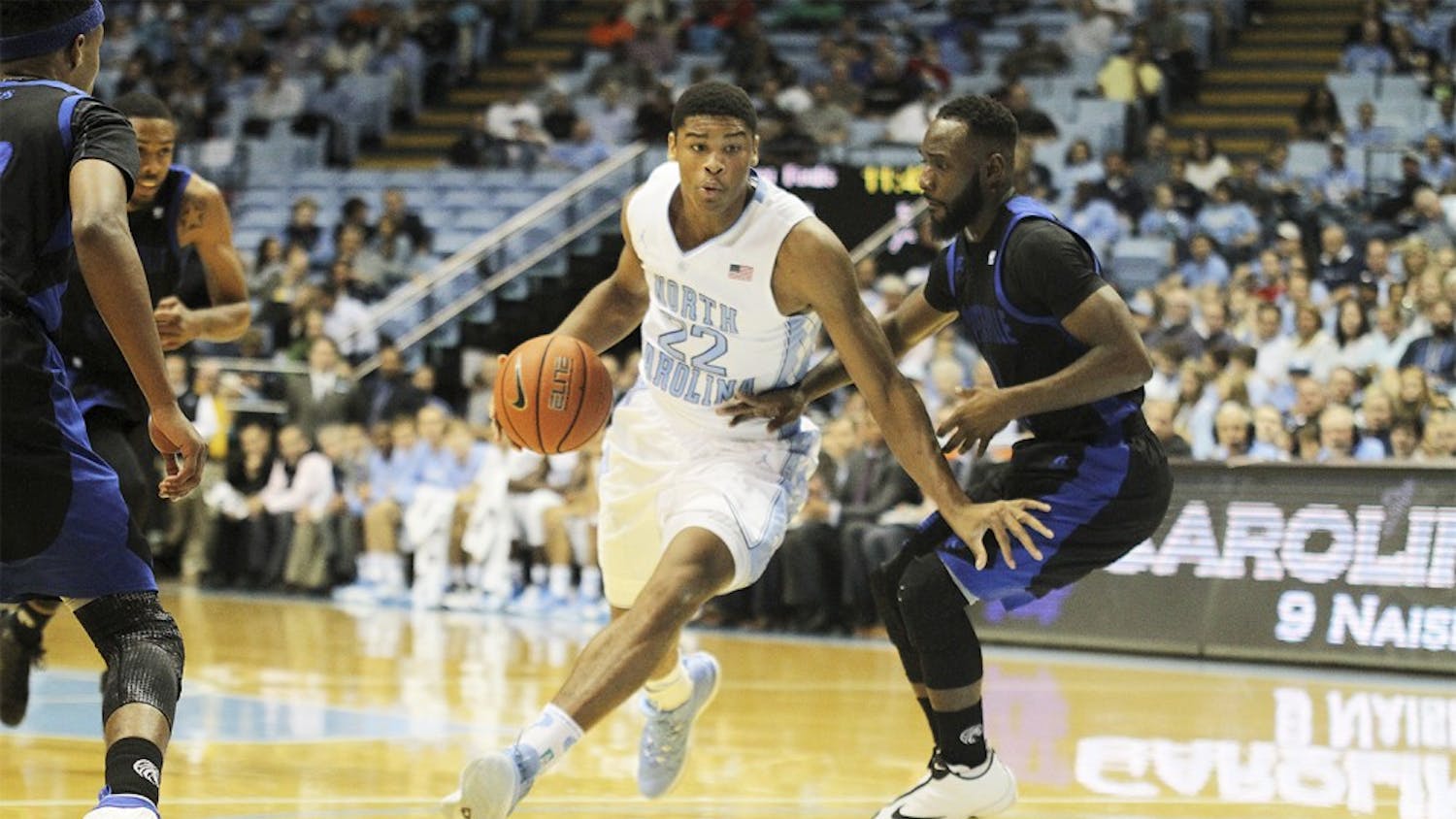 UNC sophomore  Isaiah Hicks drives past a Fayetteville State defender Friday. 