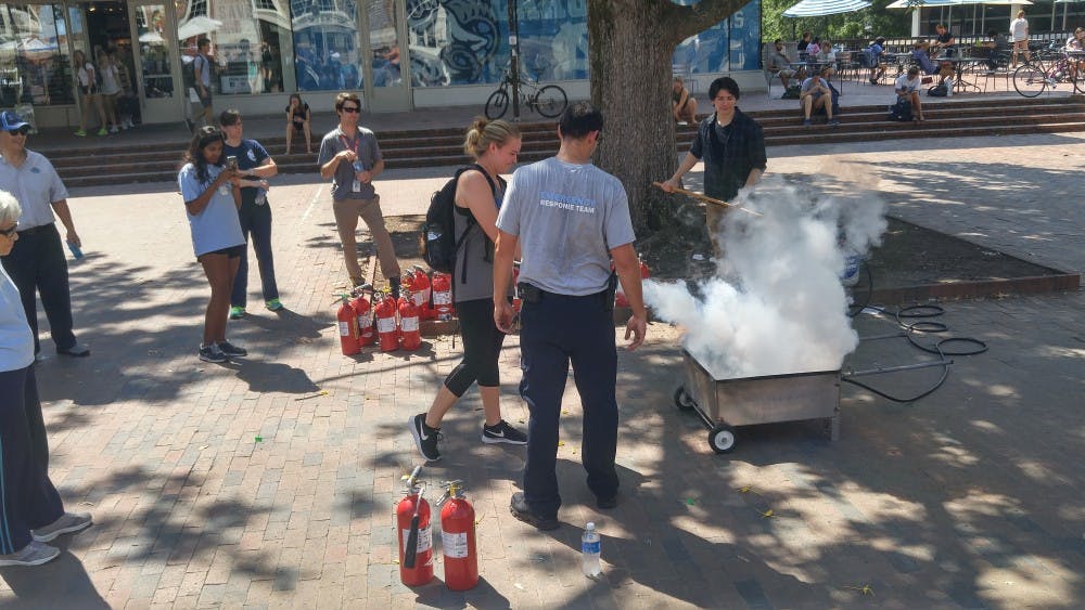 Fire safety demonstration in the Pit