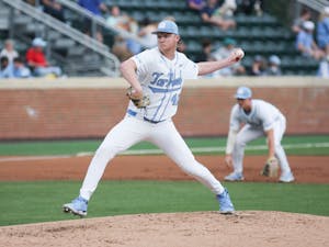 UNC sophomore pitcher Will Sandy (41) pitches during a home game at Boshamer Stadium against Appalachian State on Tuesday, March 22, 2022.