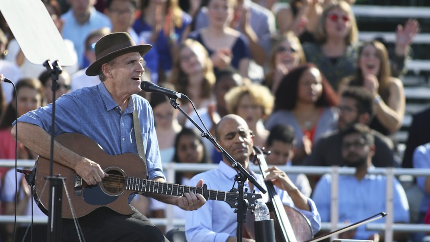 North Carolina native folk singer, James Taylor, sang before President Obama's speech on campus in 2016. Taylor opened with his beloved song "Carolina in My Mind".