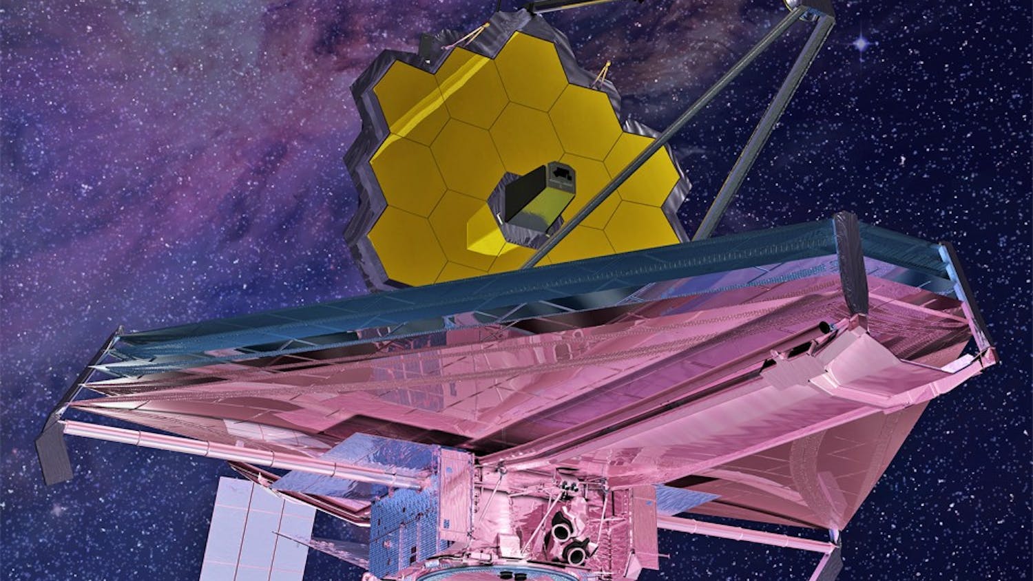 The James Webb Space Telescope is named in honor of a UNC alumnus.  This is an artist’s rendition of the telescope in space (Courtesy of NASA).
