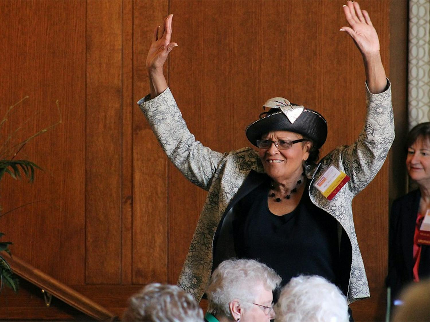 Rep. Alma Adams is introduced at the Lillian's List campaign luncheon Monday morning. The pro-choice, women's rights PAC hosted the event at the Alumni Center to announce it's sponsored political candidates. 