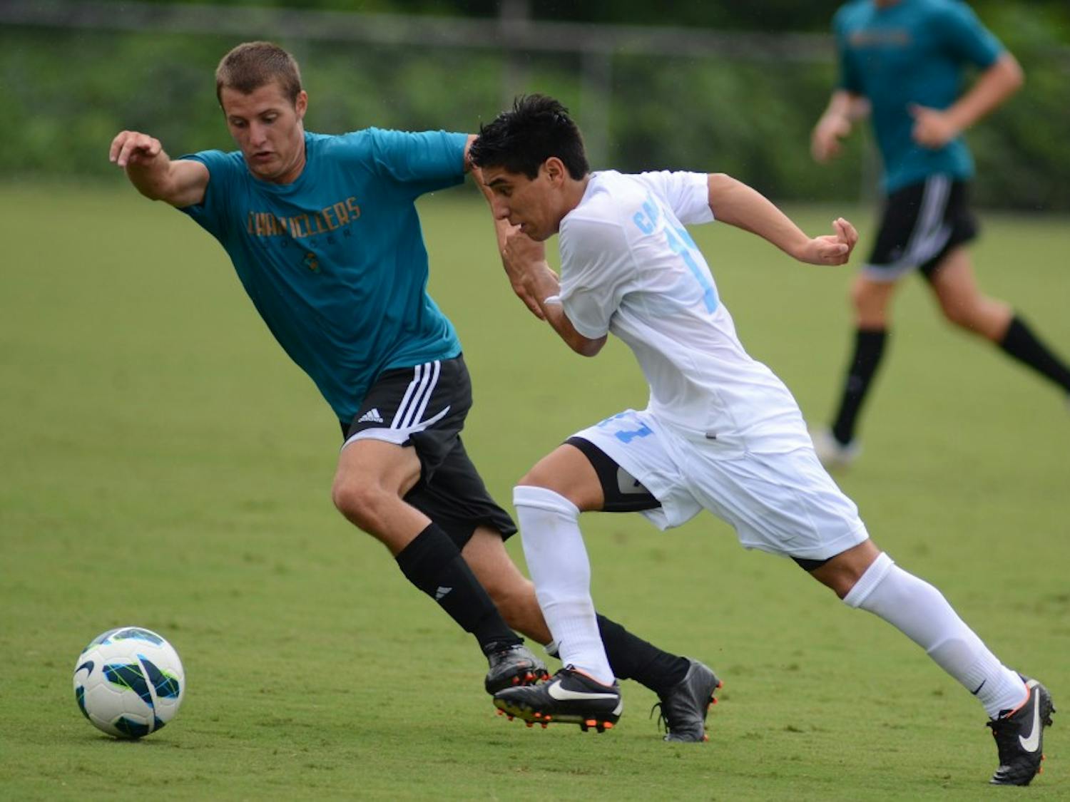 	The UNC men&#8217;s soccer team tied Coastal Carolina 1-1 at the exhibition game held in Cary, on August 19.