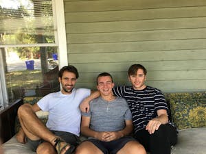 From left, graduate student João Ritter sits with Roof founders Tomas Roy, junior,&nbsp;and Teddy Wilson, a UNC senior. Courtesy of João Ritter.&nbsp;&nbsp;