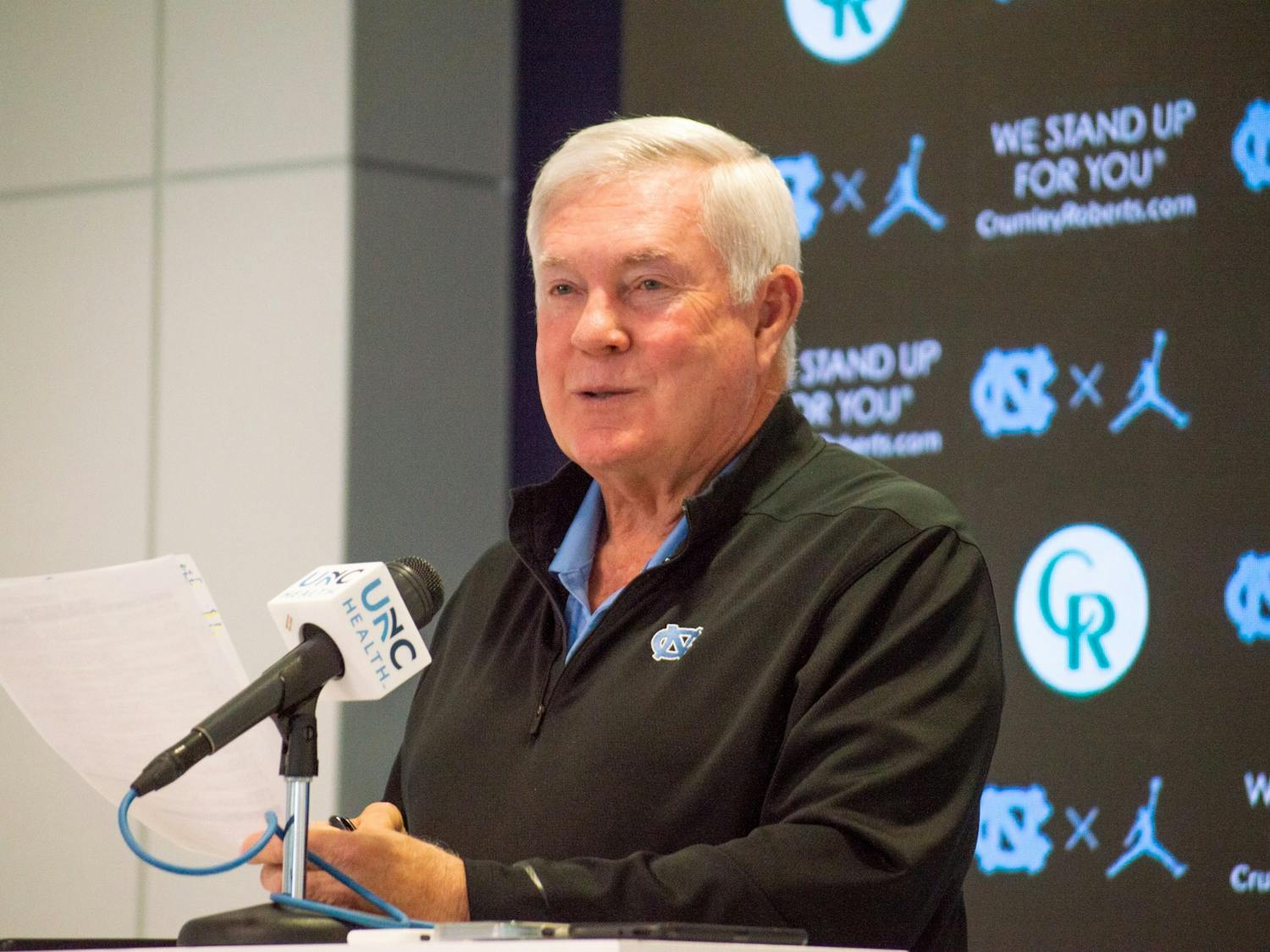 Head Coach, Mack Brown, announces the 2022 starting lineup at press conference on Aug. 22, 2022.