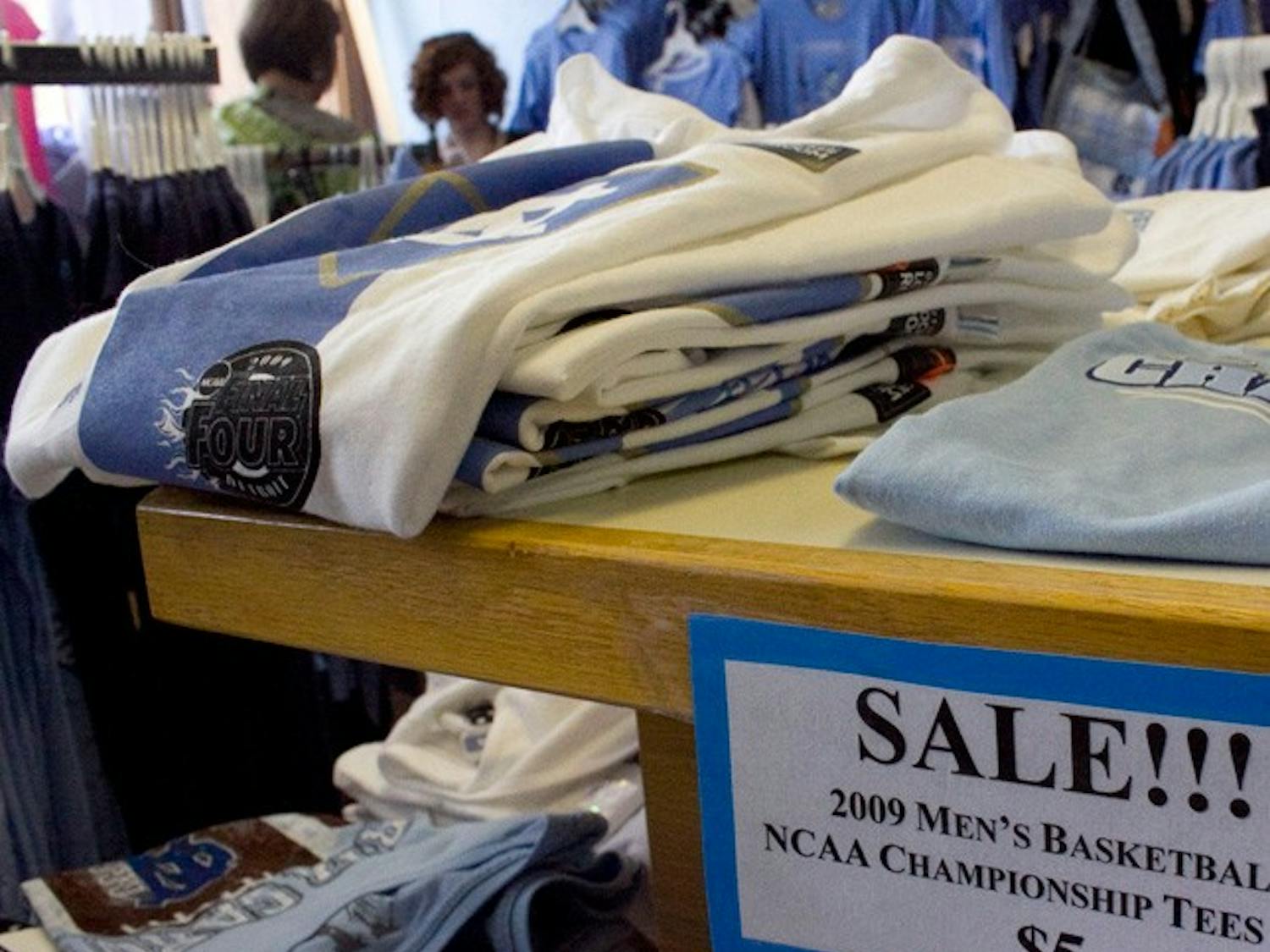 Last year’s NCAA Championship T-shirts are still being sold at Carolina Pride Sportswear on Franklin Street. DTH/Alyssa Champion