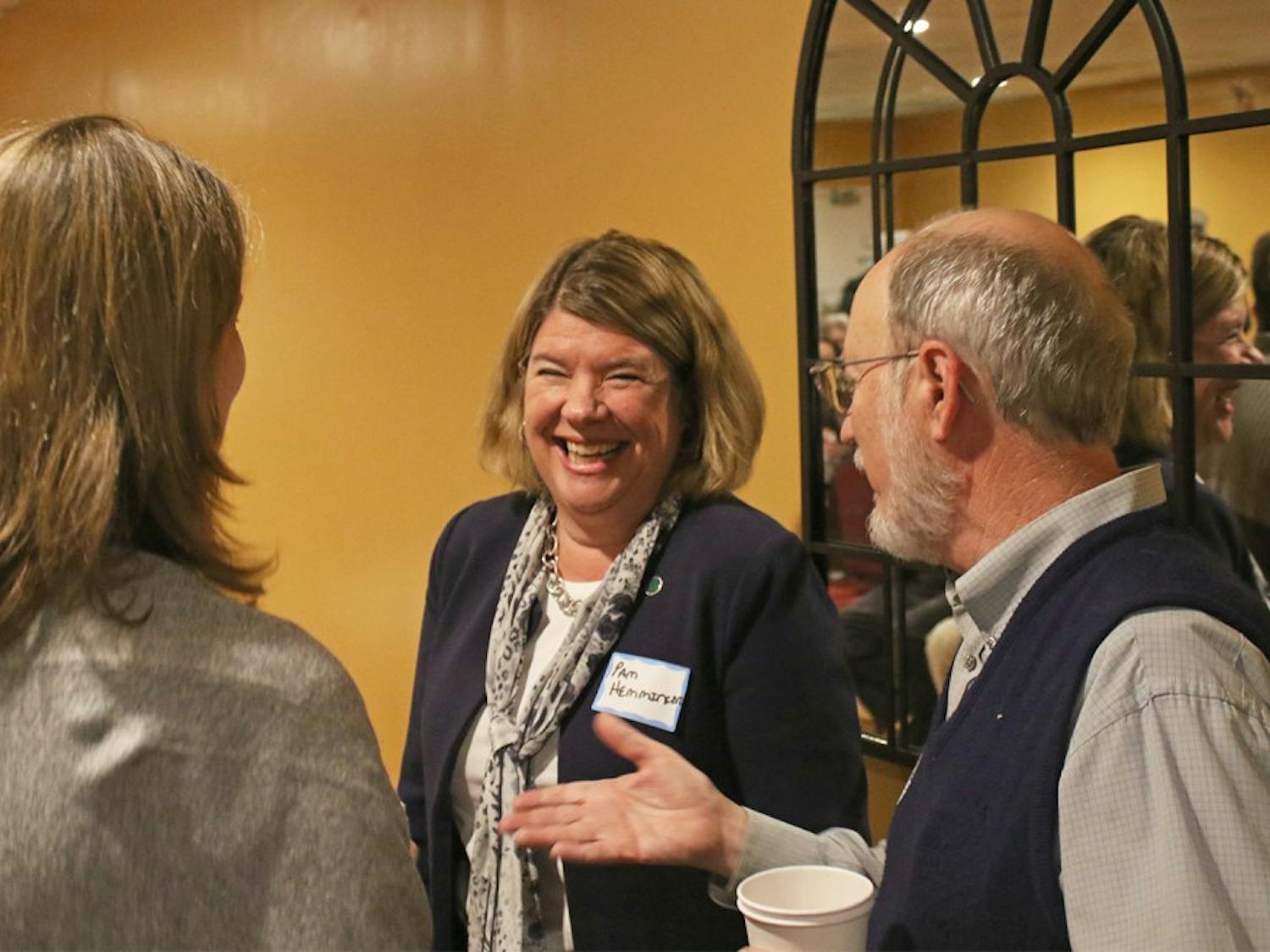 Mayor Pam Hemminger laughs in 2016.&nbsp;