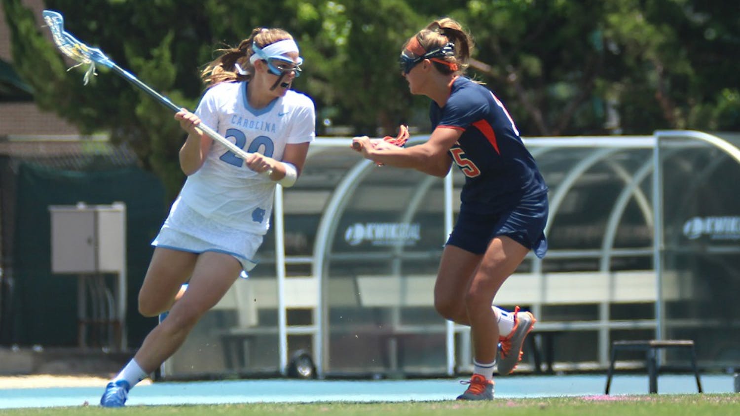 Molly Hendrick maneuvers towards to goal during the Tar Heel's 10 to 9 loss against UVA during the NCAA championship.