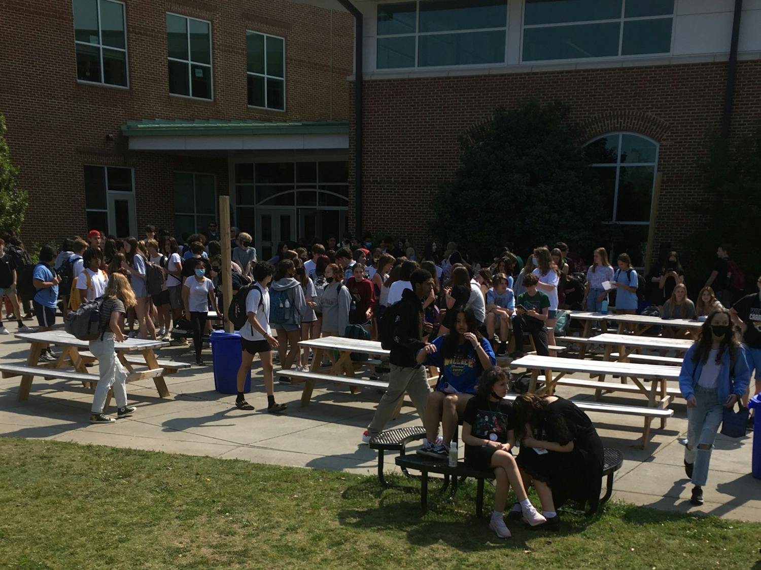 Hundreds of students at Carrboro High School participated in a walkout on May 18, 2022 to show their support for abortion rights.
