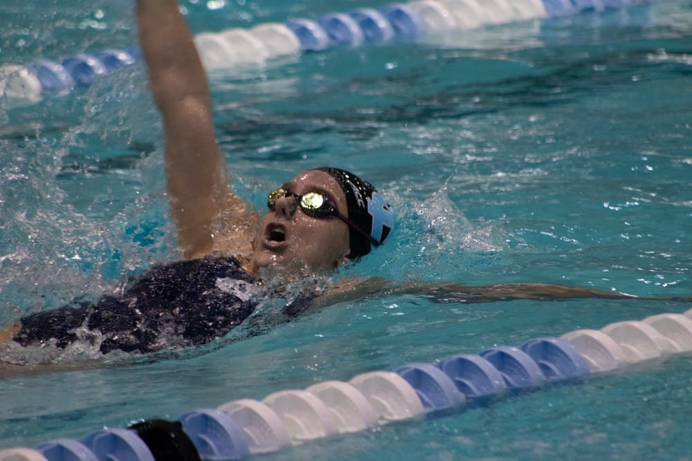 Junior Mary-O Soule competes in the Women's 200-yard backstroke against Georgia on Friday, Oct. 25, 2019 in Koury Natatorium. Georgia beat UNC's women 176-124 and men 163-137. 
