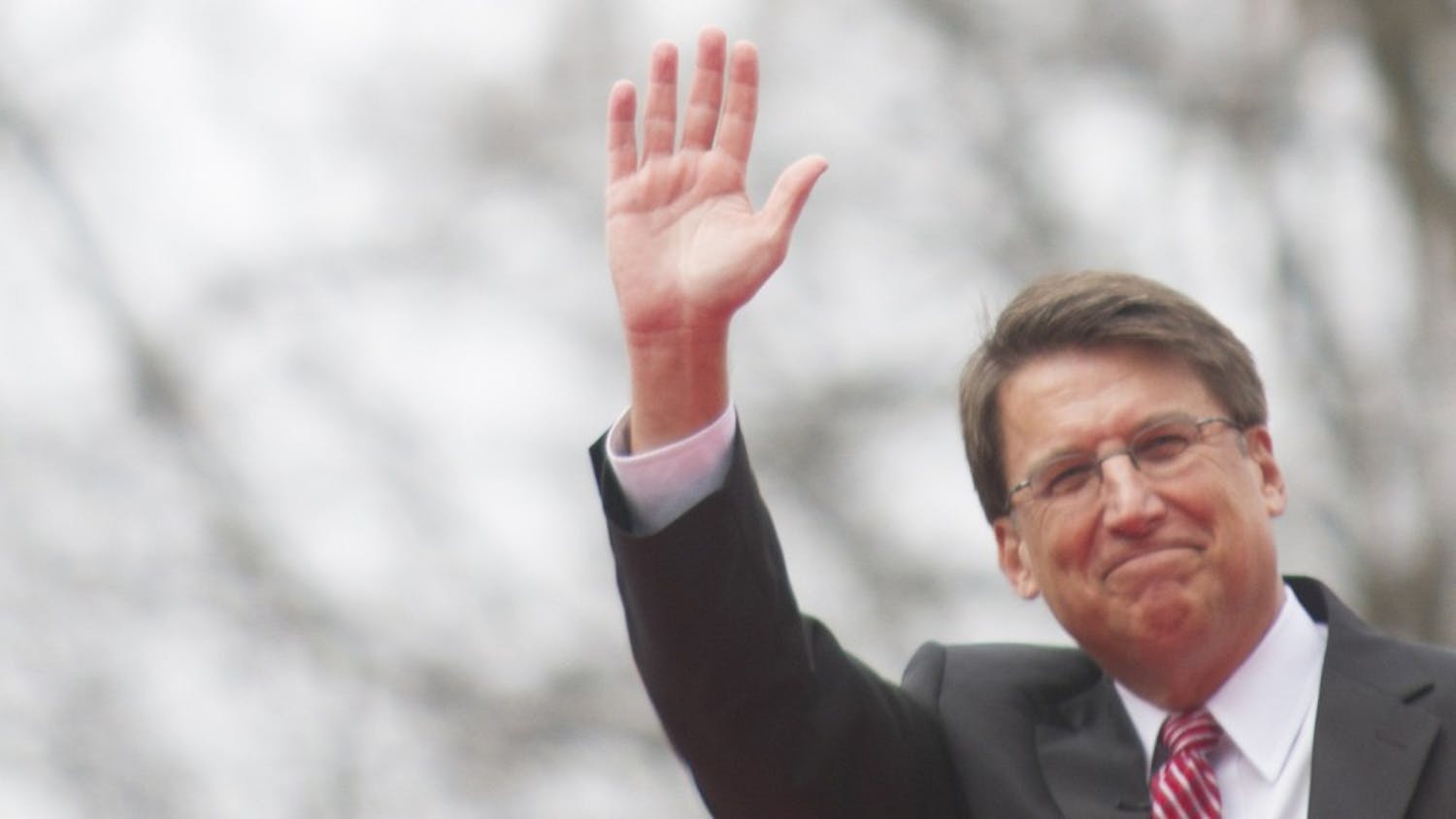 McCrory waves to the crowd after he take the oath.