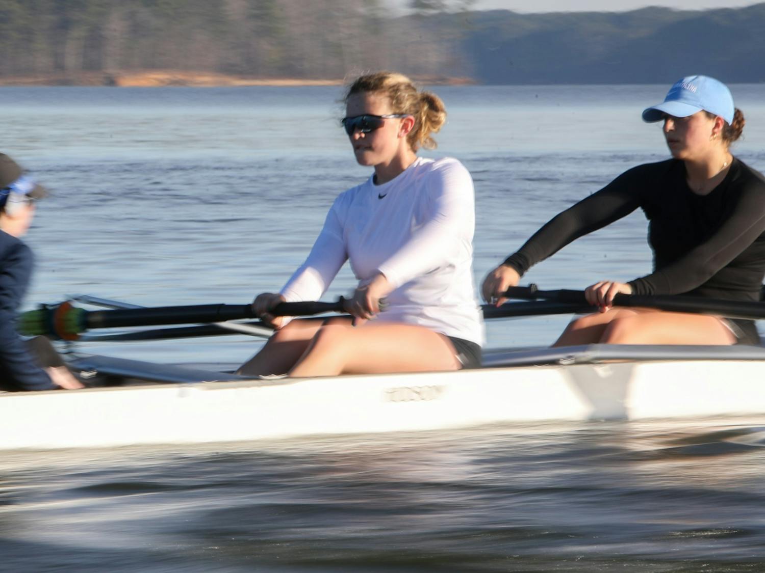 Sophomore Caroline Lammerson rows during a practice on Thursday, March 3, 2022. Photo courtesy of UNC Athletics. 