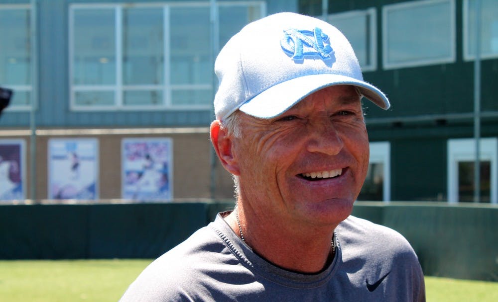 	Coach Mike Fox addresses the media after Monday afternoon&#8217;s practice at Creighton&#8217;s field. 