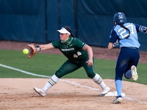 UNC sophomore Bri Stubbs is thrown out at first during Carolina's 11-4 loss to UNC Charlotte at Anderson Stadium in Chapel Hill on April 6, 2021.