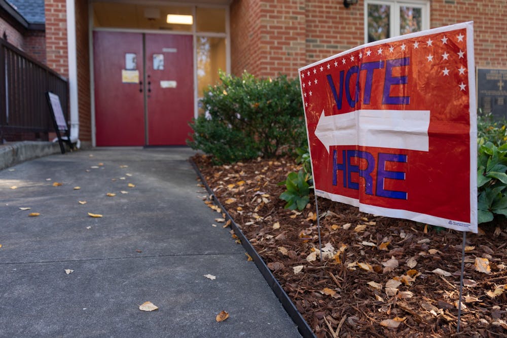 The East Franklin voting precinct pictured on Election Day, Nov. 2, 2021. "Vote Here" signs were placed along the walkway to guide voters to the entrance of the precinct.