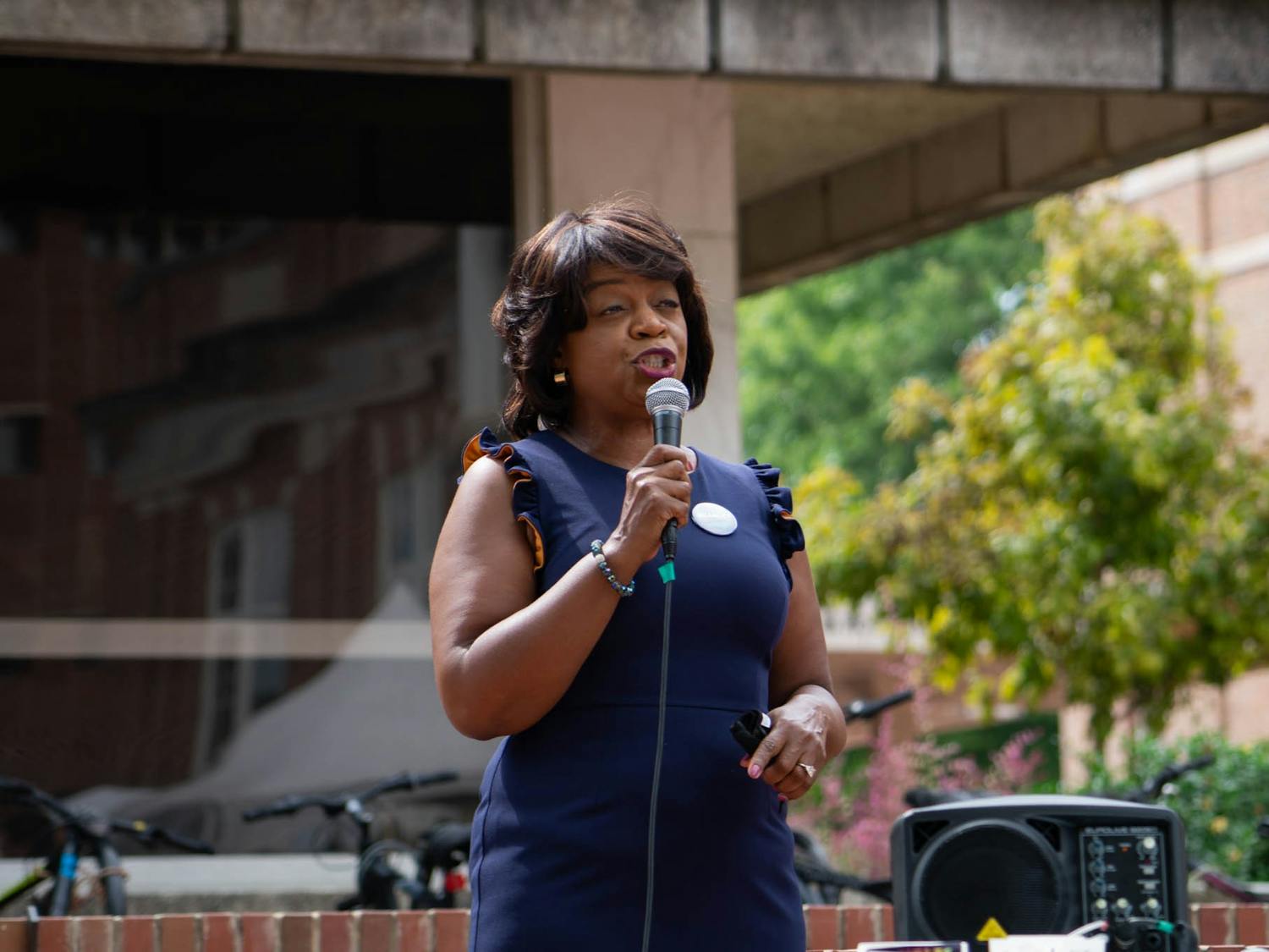 Former Chief Justice and Senate candidate Chery Beasley answers student questions in the pit on Sept. 8, hosted by the UNC Young Democrats.