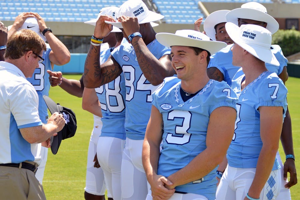 North Carolina wide receiver Ryan Switzer (3) waits for a position group photo to be taken at UNC Football Media Day on Wednesday, Aug. 12.