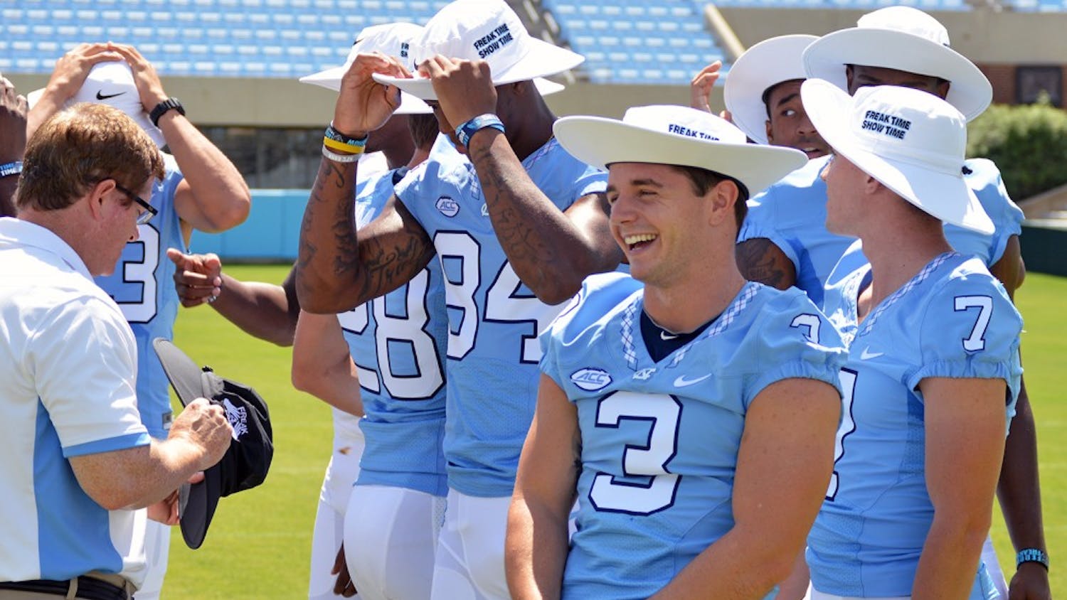 North Carolina wide receiver Ryan Switzer (3) waits for a position group photo to be taken at UNC Football Media Day on Wednesday, Aug. 12.