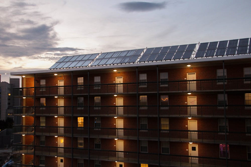 The Morrison solar panels, as pictured on Feb. 17, 2022. Morrison Residence Hall is the only residence hall on camus with solar panels.