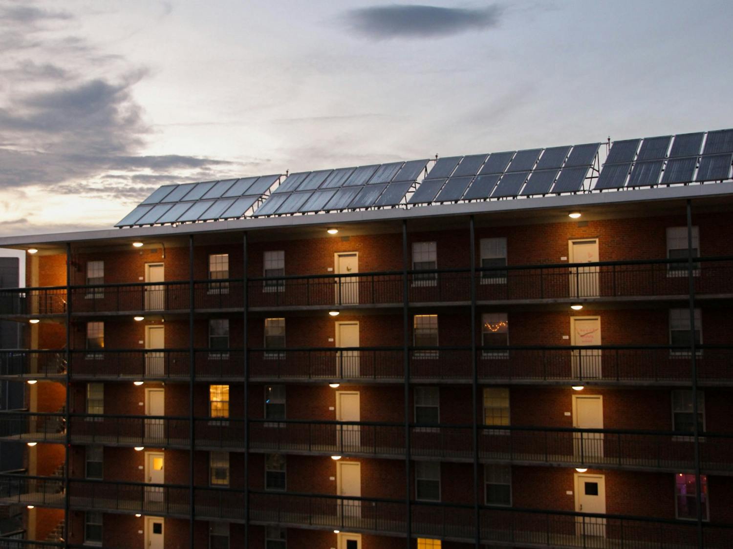 The Morrison solar panels, as pictured on Feb. 17, 2022. Morrison Residence Hall is the only residence hall on camus with solar panels.