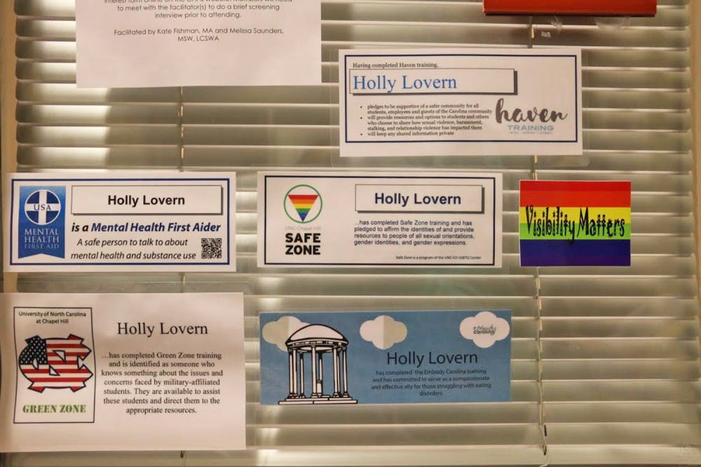 The decorated door of Holly Lovern, the Gender Violence Service Coordinator, was hired in the fall of 2016.