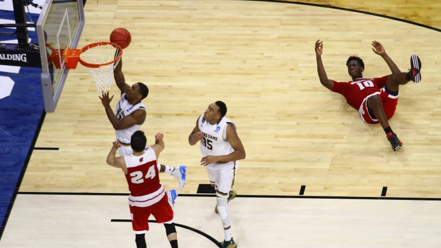 Demetrius Jackson shoos the ball and puts Notre Dame in the lead, 57-56 with seconds remaining.