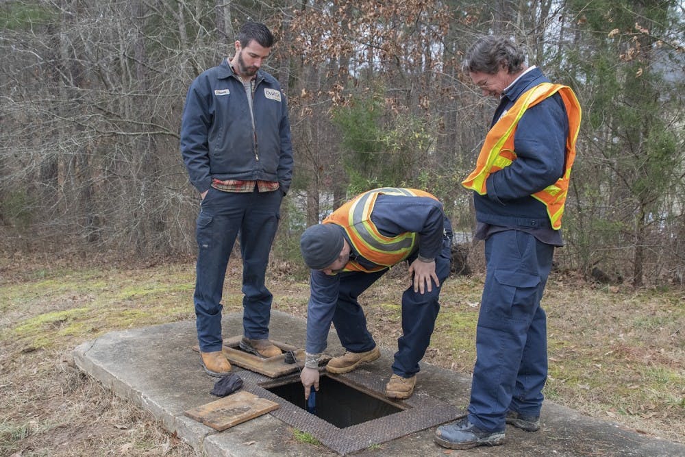 <p>OWASA workers monitor the amount of water flowing in and out of Chapel Hill during the Feb. 2017 water shortage.</p>
<p><br></p>