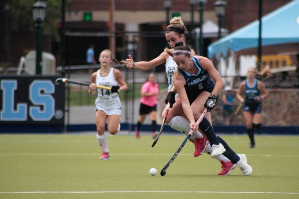 Forward Erin Matson (1) prepares to hit the ball on Sunday Sept. 15, 2019. UNC won 8-0 against William and Mary.