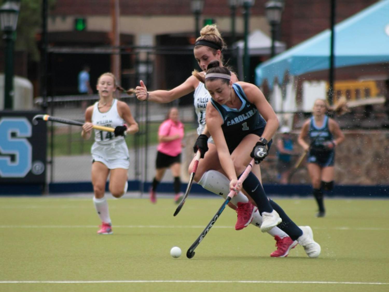 Forward Erin Matson (1) prepares to hit the ball on Sunday Sept. 15, 2019. UNC won 8-0 against William and Mary.